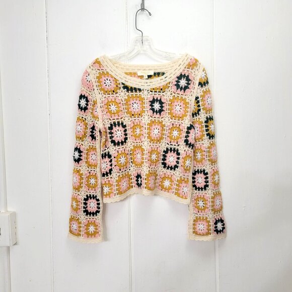 Rebellion Sweaters - Rebellion Crocheted Floral Knit Sweater